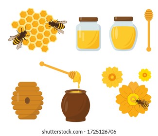 Honey and beekeeping set. Vector icons illustration on white background.