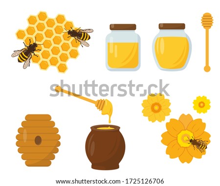 Honey and beekeeping set. Vector icons illustration on white background.