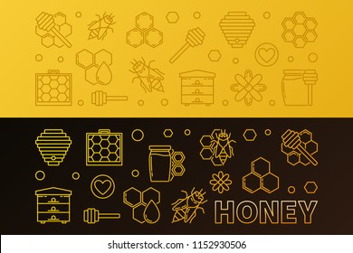 Honey and Beekeeping vector colored creative linear horizontal banners set