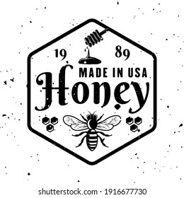Honey and beekeeping vector emblem, badge, label or logo in monochrome style isolated on white background
