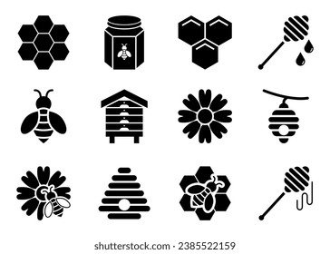 Honey and Beekeeping - vector icons isolated on white.