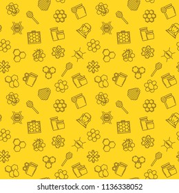 Honey and beekeeping vector seamless pattern or background in thin line style