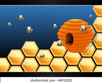 Honey bees around Beehive