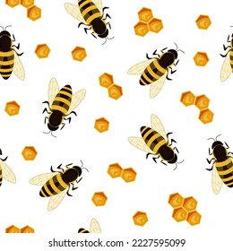 Honey bees and cells seamless pattern