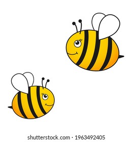 Honey bees characters. Cute happy bee. Vector illustration isolated on white background	