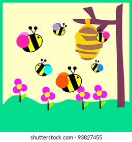 Honey bees daily job working bee go home Vector illustration