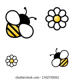 Honey bees with flowers vector isolated on the white background