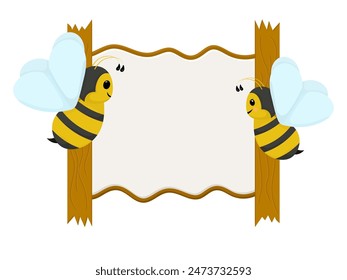 Honey bees flying against the background of an empty text box