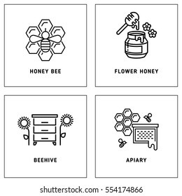 Honey, bees honeycomb vector logos template set. Illustration of logo label.