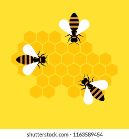 Honey bees and honeycombs. The vector illustration for banner or card.