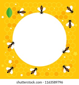 Honey bees and honeycombs. The vector illustration for banner or card.