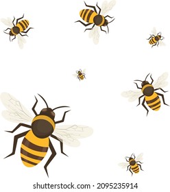 Honey bees, illustration, vector on a white background.