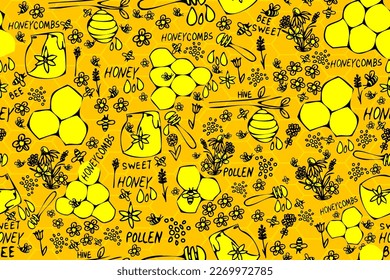 Honey bee's life seamless vector pattern for design and decoration