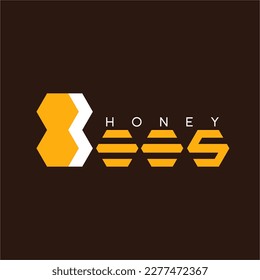 Honey bees logo design with hexagon honeycomb symbol on letter B.