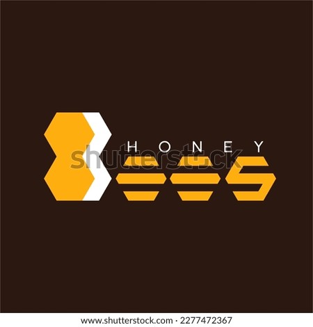 Honey bees logo design with hexagon honeycomb symbol on letter B.