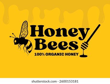 A honey bees logo design vector icon sign. Yellow background.