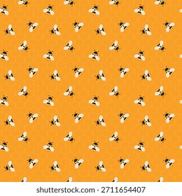 Abejas de miel en el peine sin patrón con fondo de colmena naranja brillante