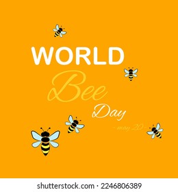 Honey bees on orange background with typography for World Bee Day