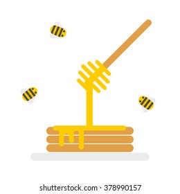 Honey, bees and pancakes. Modern flat style. Vector icon