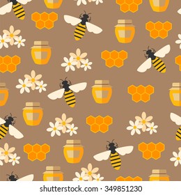 Honey and bees seamless pattern