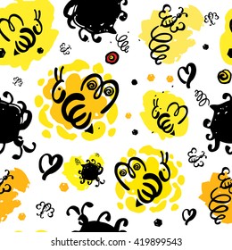Honey and bees seamless pattern. Seamless pattern of spots, splashes of watercolor handmade