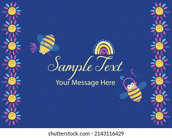 Honey Bees Spring Rainbow Vector Card Template