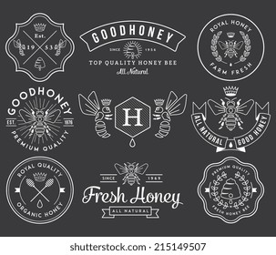 Honey and bees vector badges and labels for any use.