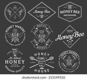 Honey and bees vector badges and labels for any use.