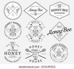 Honey and bees vector badges and labels for any use.