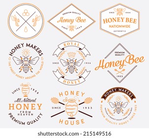 Honey and bees vector badges and labels for any use.