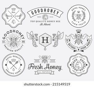 Honey and bees vector badges and labels for any use.