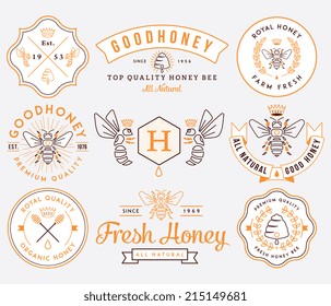 Honey and bees vector badges and labels for any use