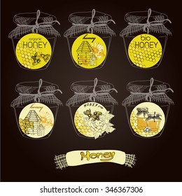 Honey and bees vector badges and labels for any use. Abstract bee design.