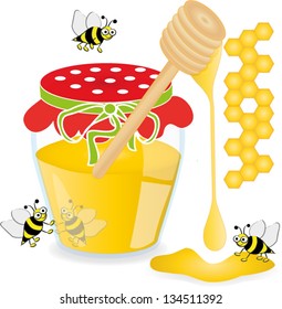 Honey and bees, vector illustration