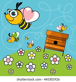 Honey Bees. Vector Illustration