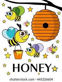 Honey Bees. Vector Illustration