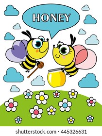 Honey Bees. Vector Illustration