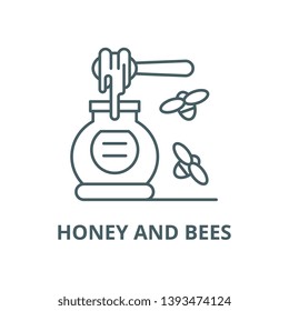 Honey and bees vector line icon, linear concept, outline sign, symbol