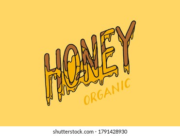 Honey and bees. Vintage logo for typography, shop or signboards. Badge for t-shirts. Hand Drawn engrave sketch. Vector illustration.