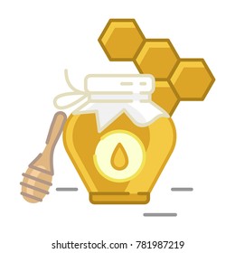 Honey bottle category icon, vector line flat illustration for shop and symbol of manufacturing of honey . Traditional Russian sweets and Candy.