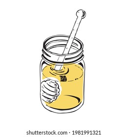 honey bottle in hand drawing style.