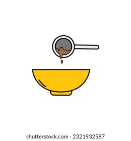 Honey bowl and spoon vector icon. Kitchen utensils.