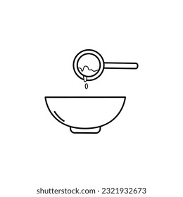 Honey bowl and spoon vector icon. Kitchen utensils.