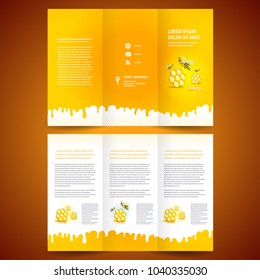 Honey Brochure Design Template Tri-fold Mead Bee Honeycomb Element Yellow Color