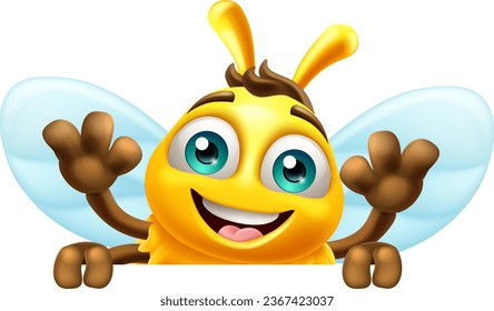 A honey or bumble bee cartoon bumblebee cute cartoon mascot peeking over a sign