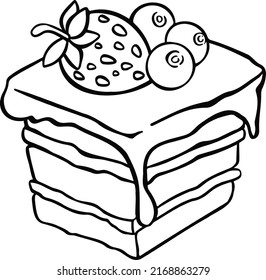 honey cake with fruits, cake dessert, hand-drawn illustration