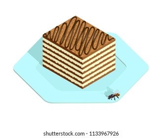 Honey cake in isometric style