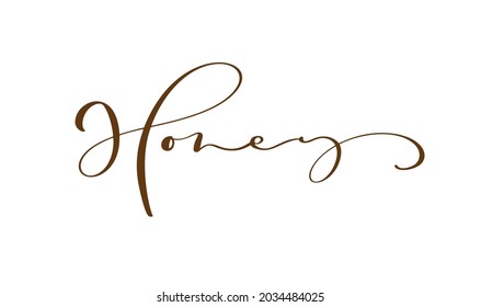 Texto con letras de caligrafía de miel. Palabra con letras de la mano de abeja vectora en color negro aislada en fondo blanco. Concepto de tarjeta de logo, afiche de tipografía, impresión.