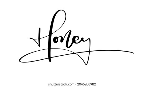 Honey calligraphy lettering text. Vector bee hand lettering word in black color isolated on white background. Concept for logo card, typography poster, print.