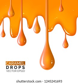 Honey or caramel golden drops. Shiny sticky golden liquid. Vector illustration for your graphic design.